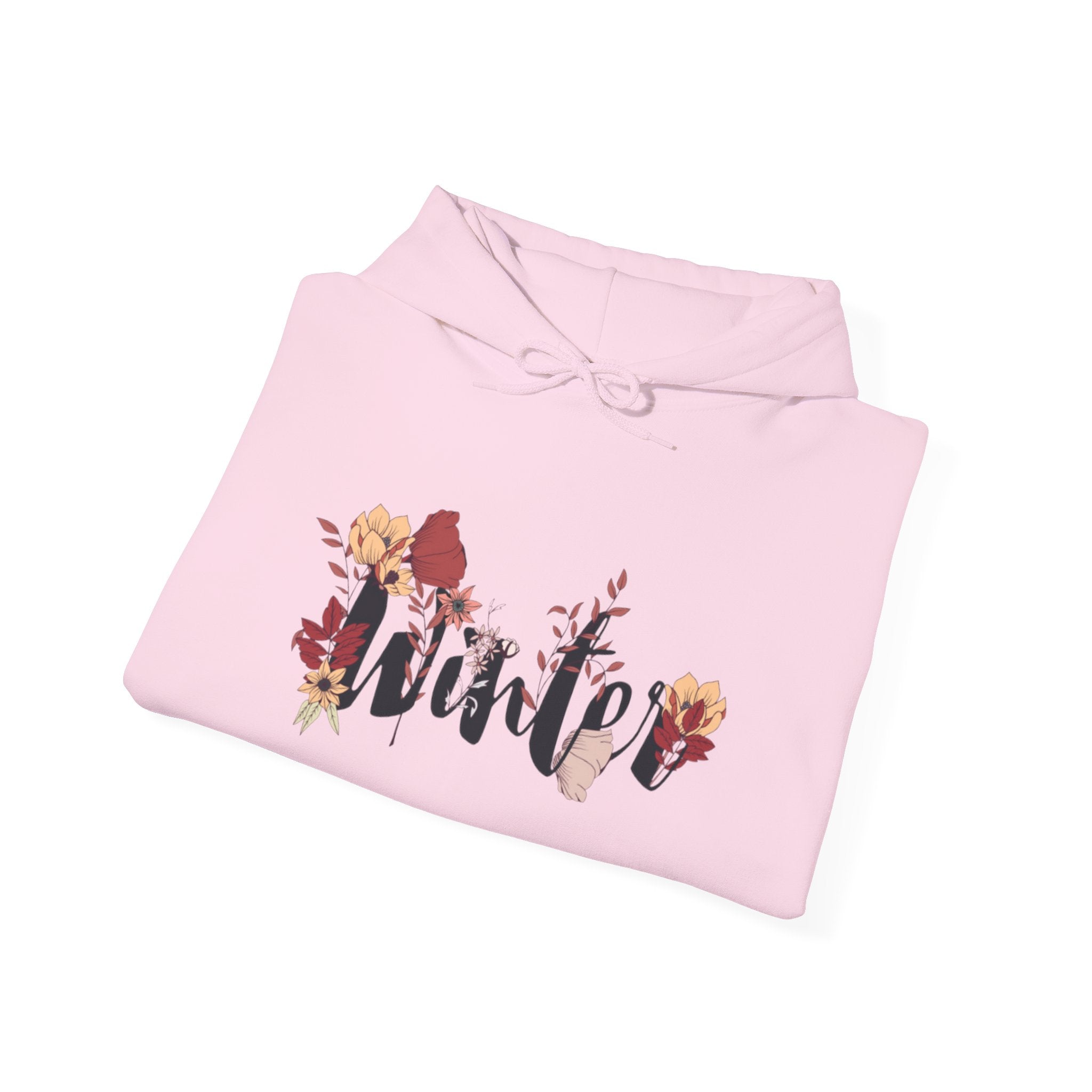 Winter Floral Hoodie — 'Winter' Script with Autumn Blooms, Cozy Seasonal Pullover
