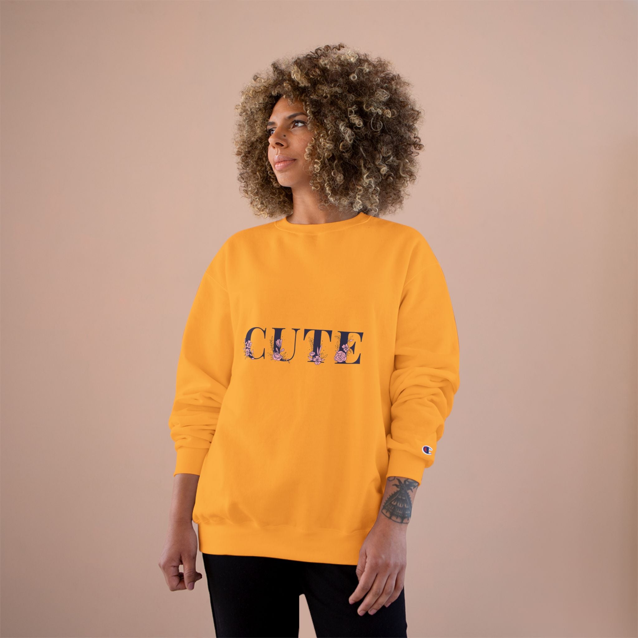 Cute Floral Sweatshirt — 'CUTE' Script Cozy Pullover for Women & Teens