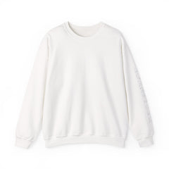 White Minimal Crewneck Sweatshirt — Subtle Sleeve Text Casual Pullover