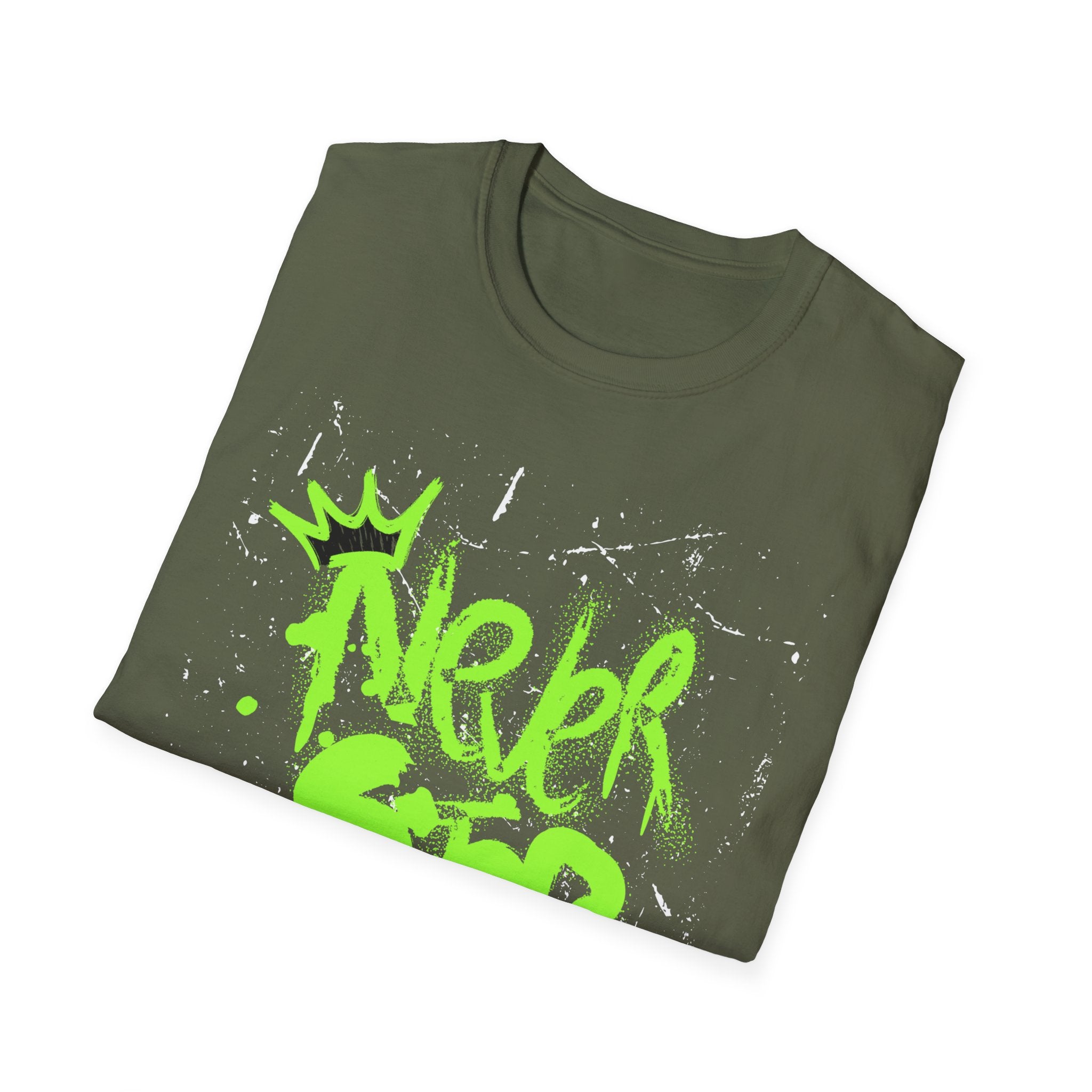 Never Stop Graffiti T-Shirt — Neon Green Street Art Tee