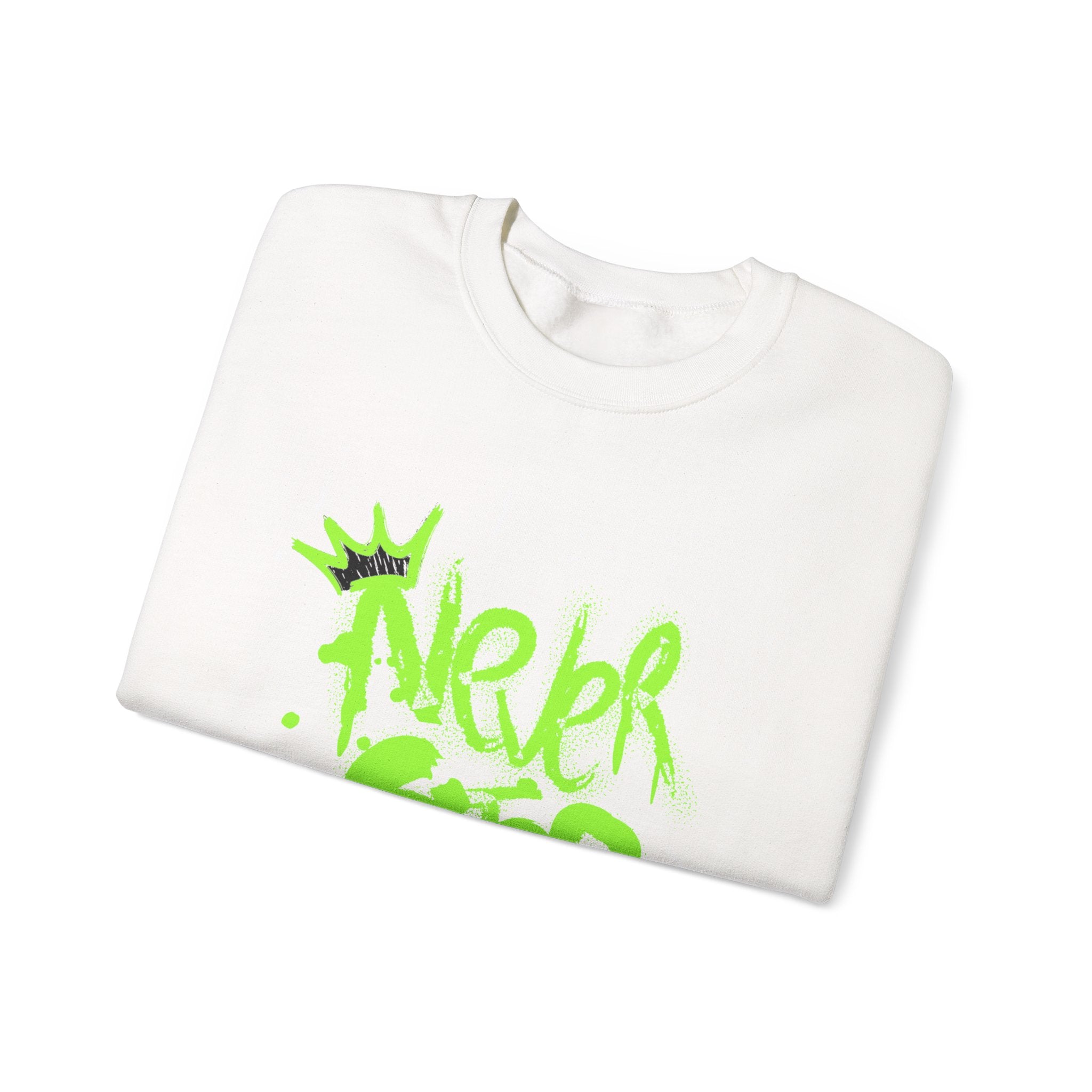 Crewneck Sweatshirt — Neon Green 'Never Stop' Graffiti Design