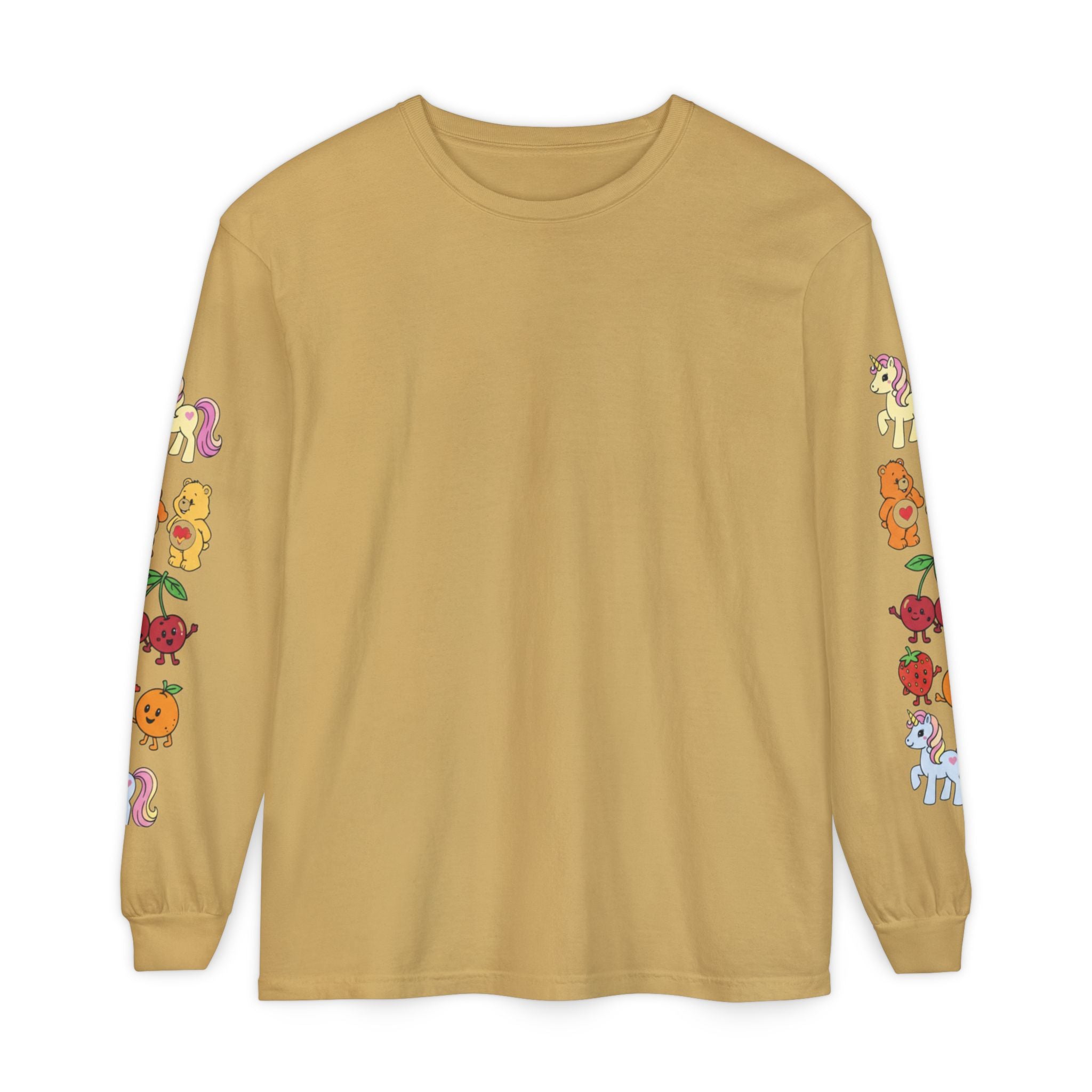 Long Sleeve T‑Shirt — Retro Cute Fruit & Pony Sleeve Print