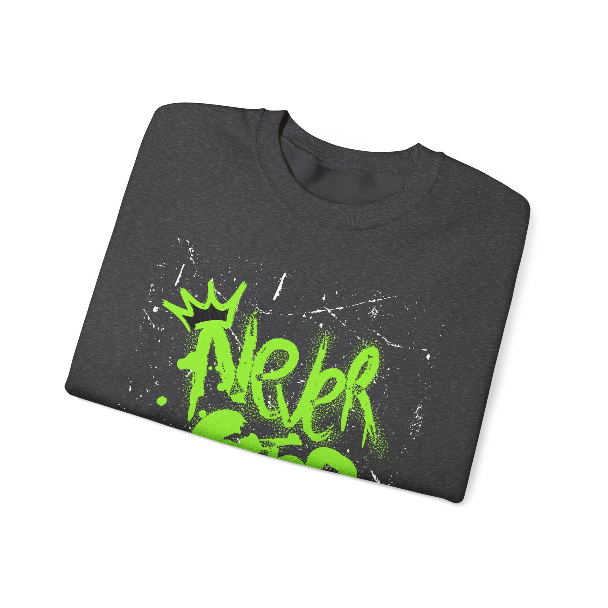 Crewneck Sweatshirt — Neon Green 'Never Stop' Graffiti Design