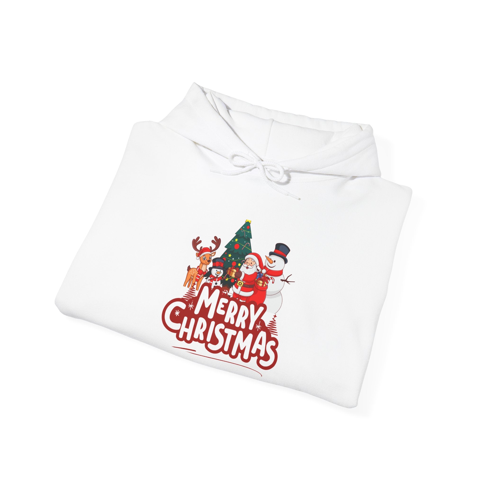 Merry Christmas Holiday Hoodie – Festive Santa, Reindeer & Snowman Design