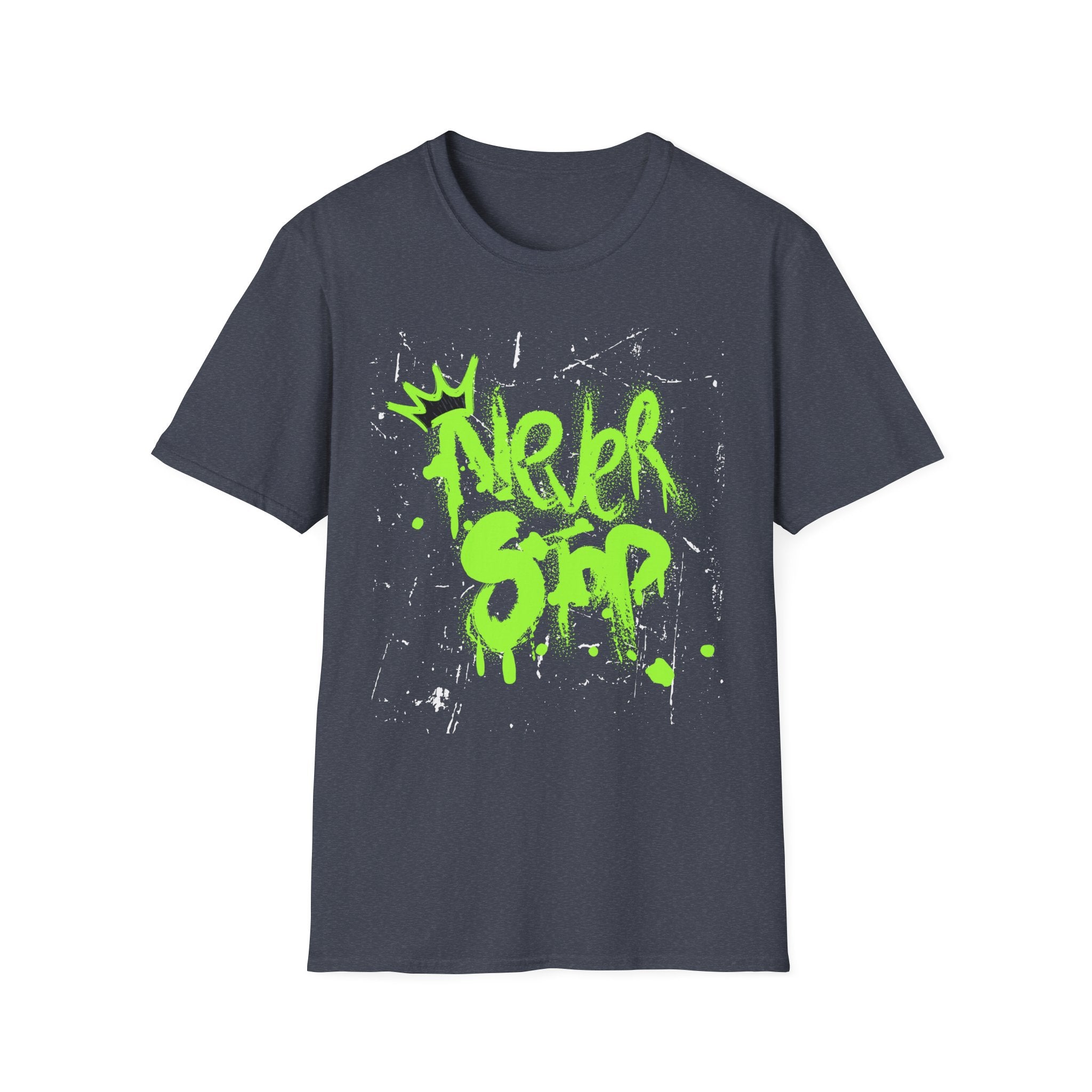 Never Stop Graffiti T-Shirt — Neon Green Street Art Tee