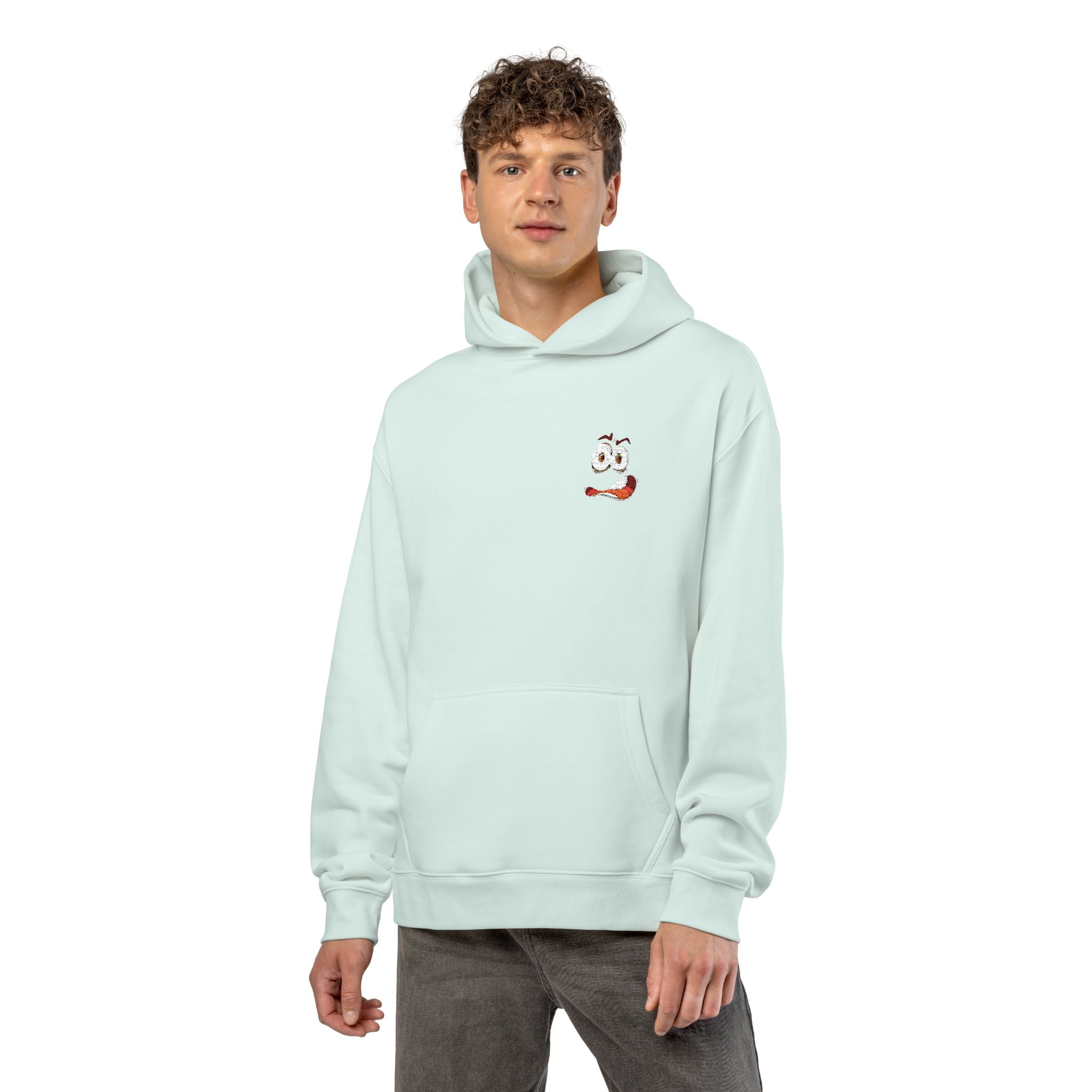 Relaxed Hoodie — Cute Cartoon Sushi Roll Pocket Logo Hoodie