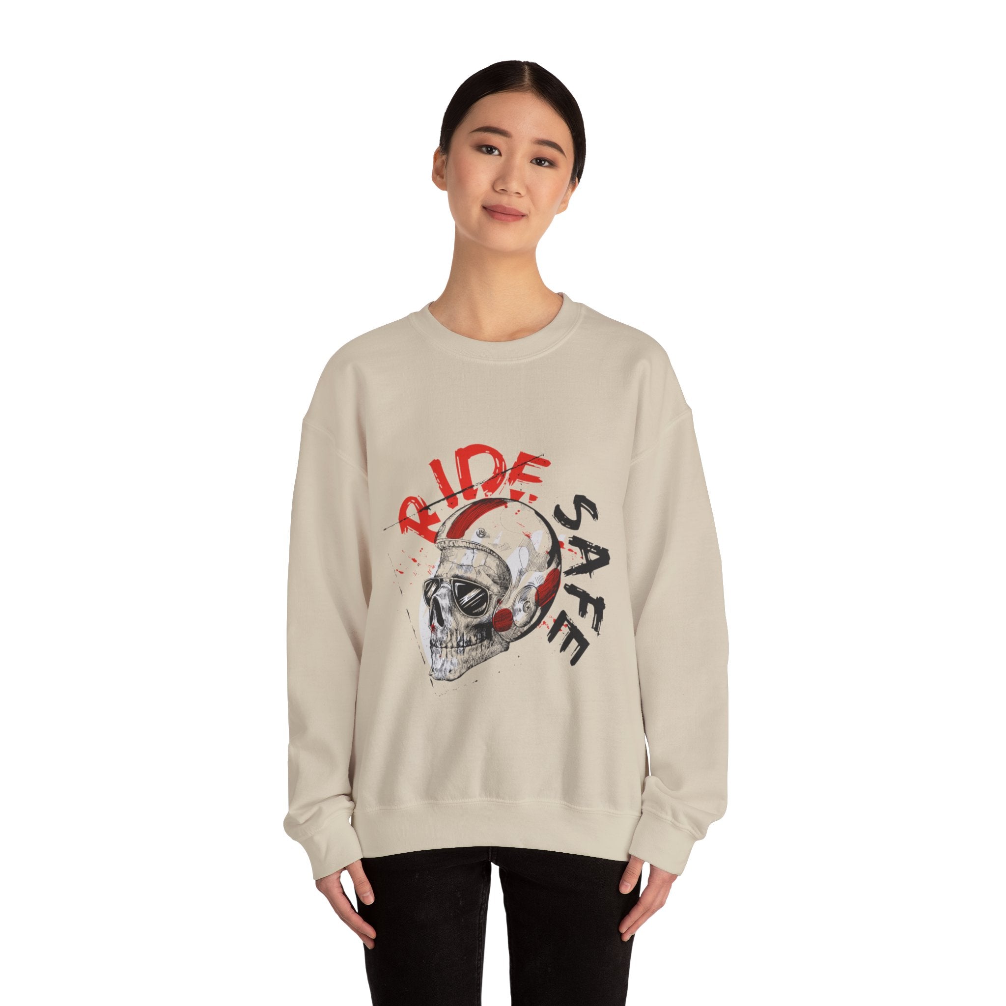 Ride Safe Skull Sweatshirt – Motorcycle Helmet Graphic Crewneck