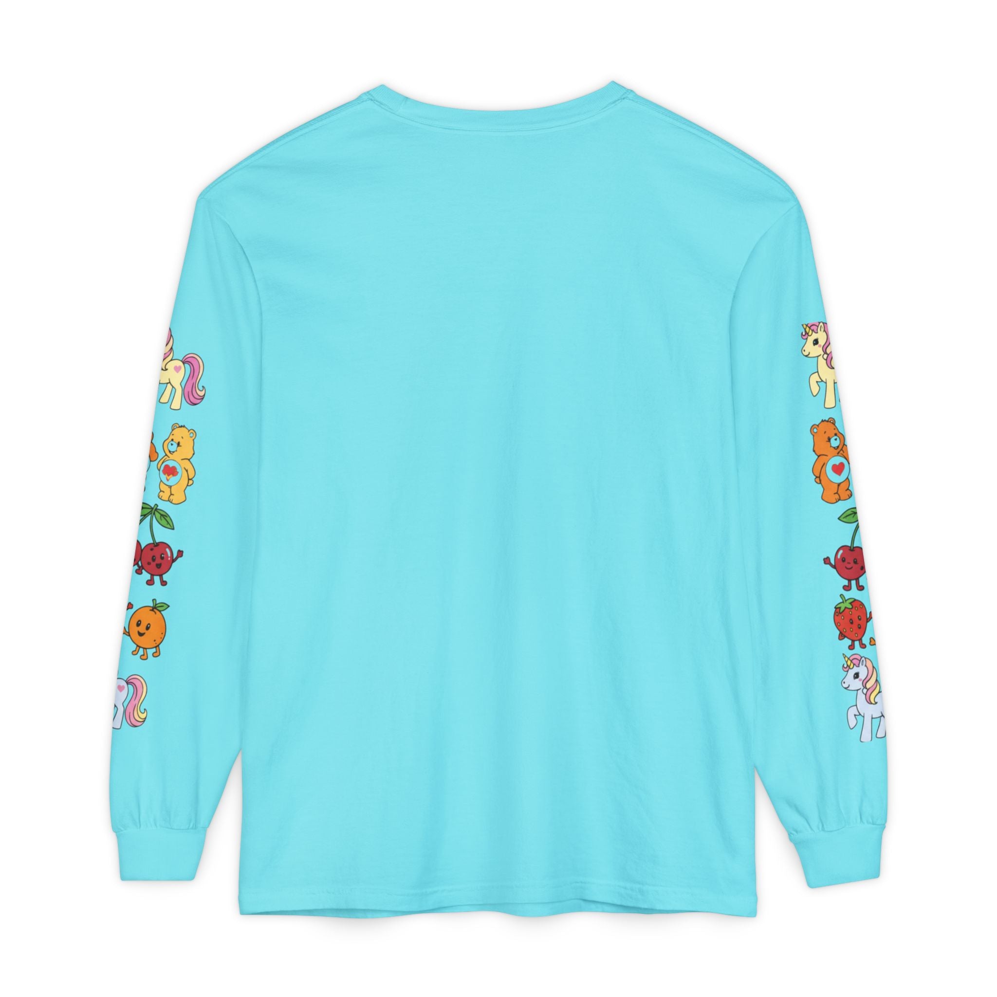 Long Sleeve T‑Shirt — Retro Cute Fruit & Pony Sleeve Print