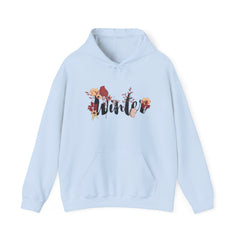 Winter Floral Hoodie — 'Winter' Script with Autumn Blooms, Cozy Seasonal Pullover