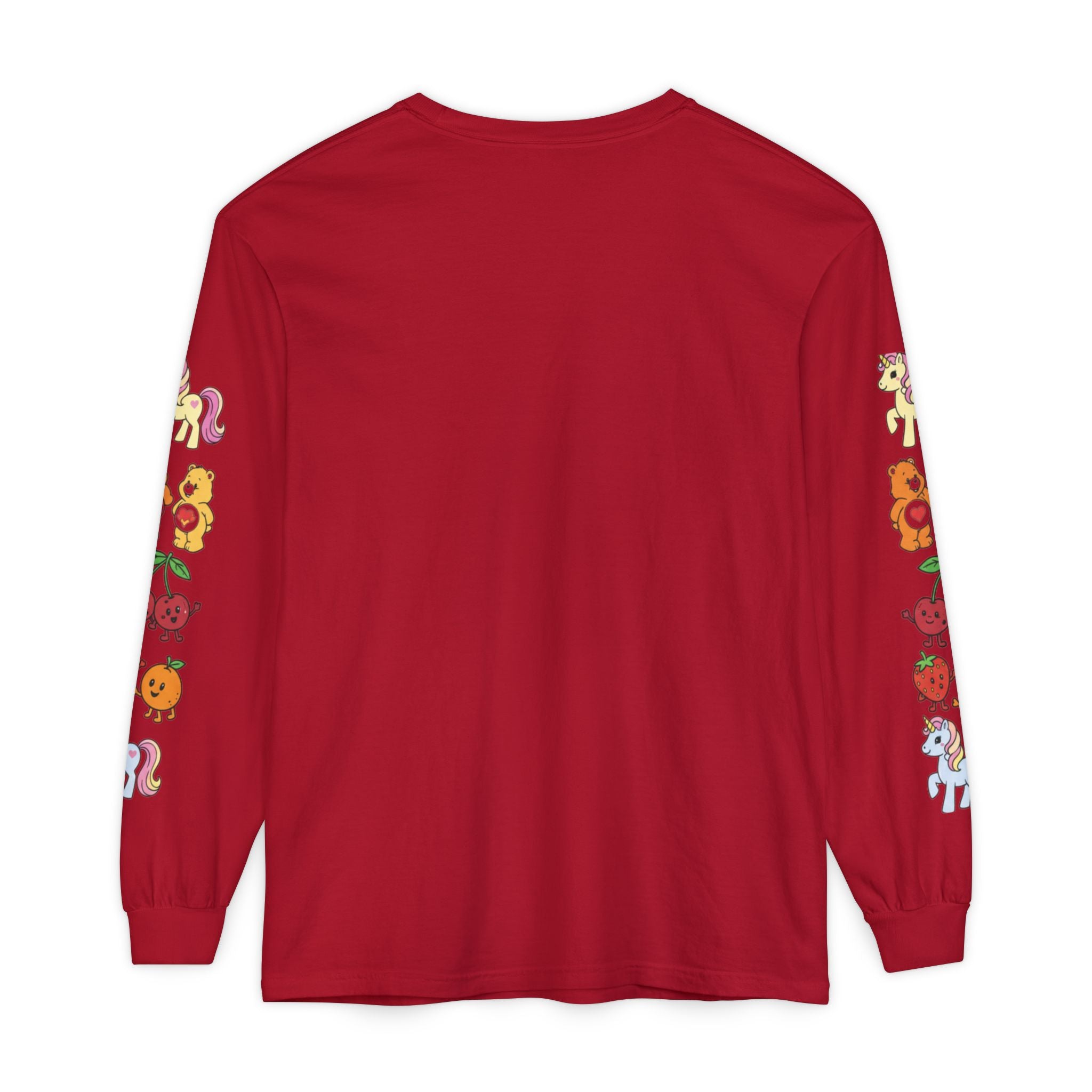 Long Sleeve T‑Shirt — Retro Cute Fruit & Pony Sleeve Print