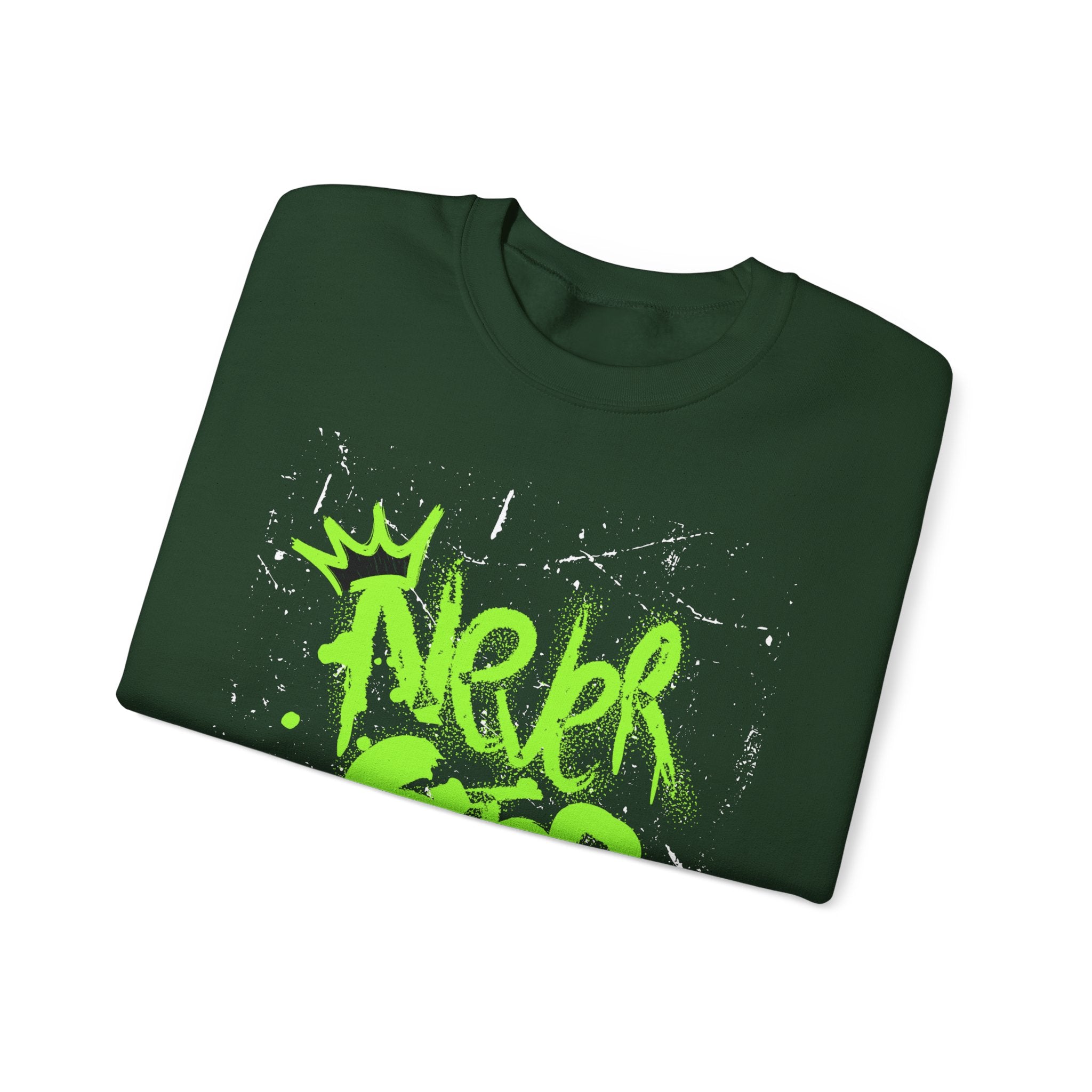 Crewneck Sweatshirt — Neon Green 'Never Stop' Graffiti Design
