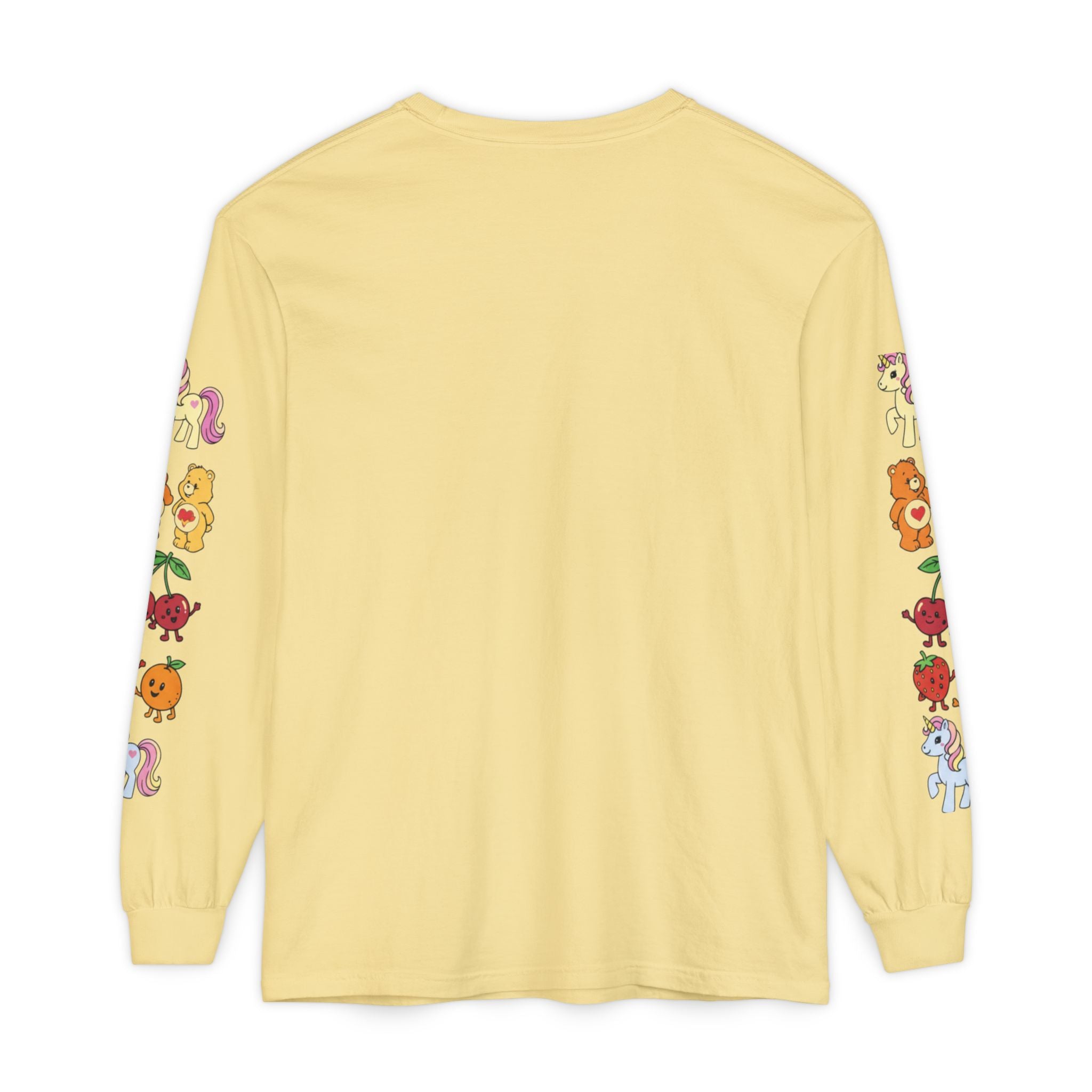 Long Sleeve T‑Shirt — Retro Cute Fruit & Pony Sleeve Print