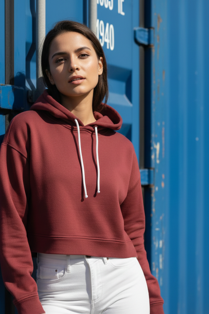 Women's Plain Maroon Crop Hoodies