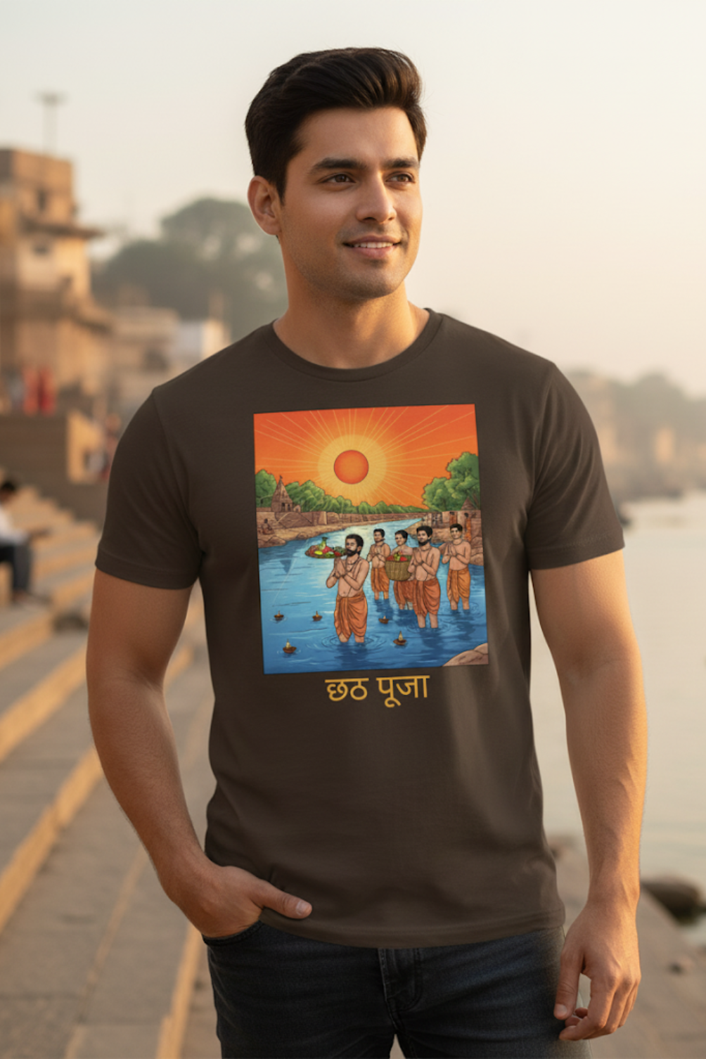 Unisex Men's Traditional Sun Worship Graphic Classic Crew T-Shirt