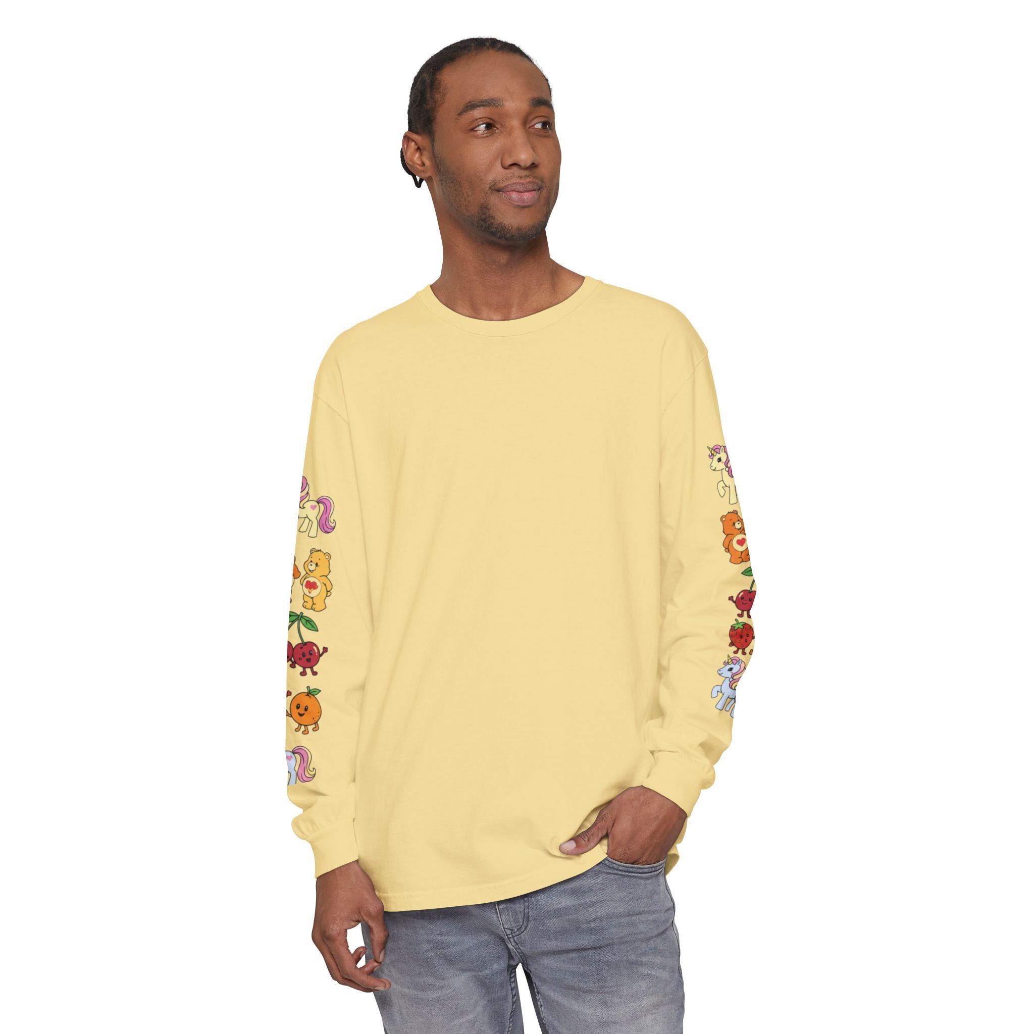 Long Sleeve T‑Shirt — Retro Cute Fruit & Pony Sleeve Print