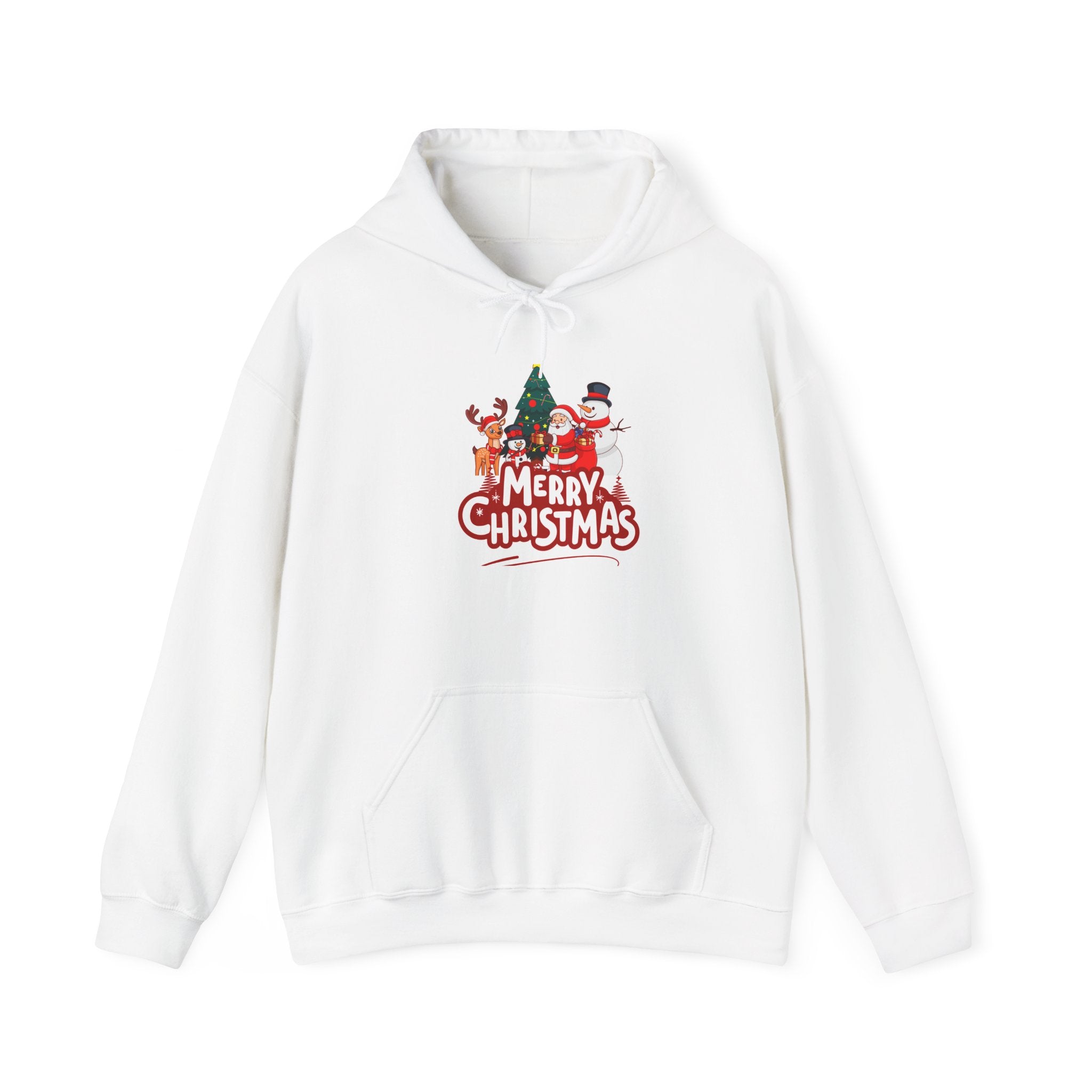 Merry Christmas Holiday Hoodie – Festive Santa, Reindeer & Snowman Design