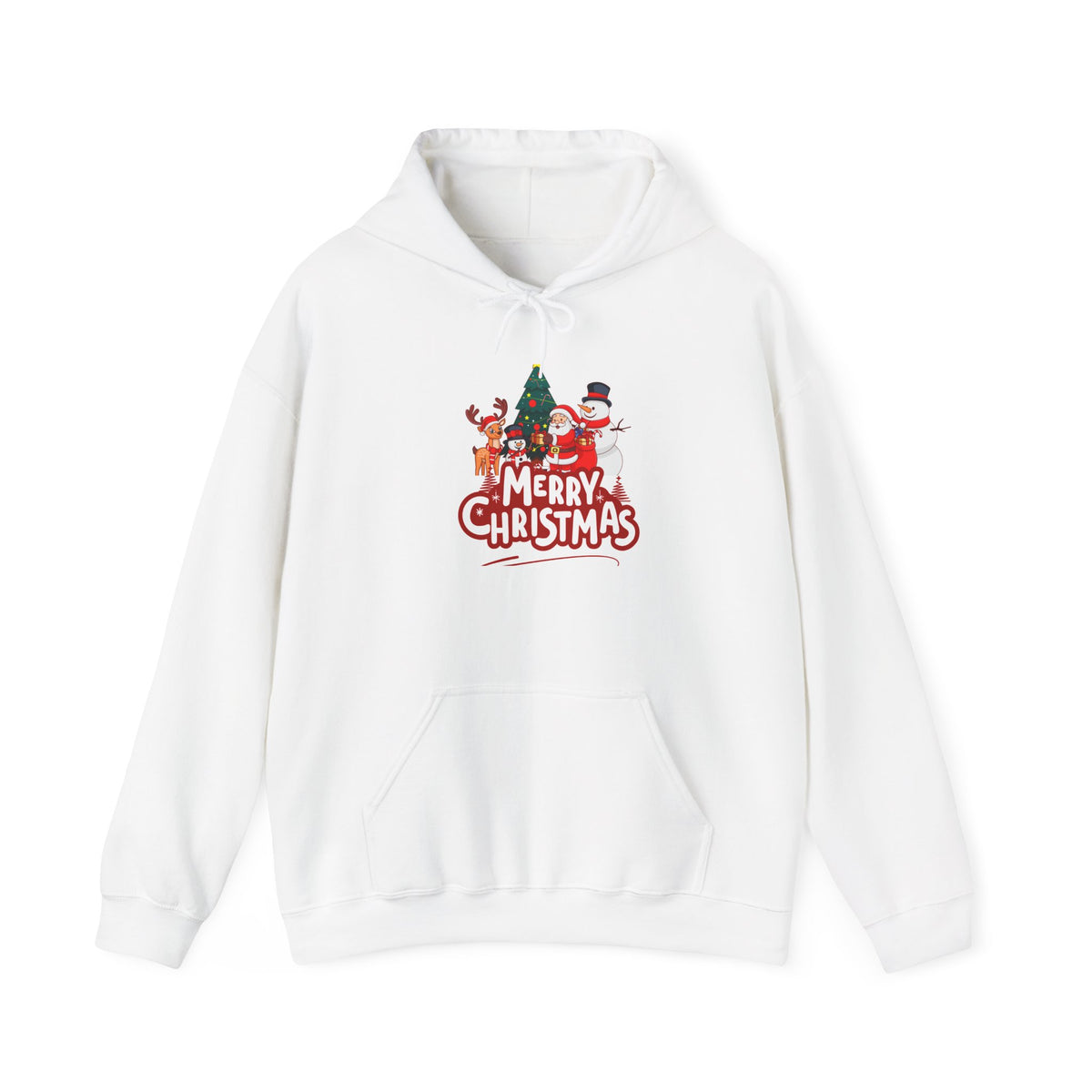 Merry Christmas Holiday Hoodie – Festive Santa, Reindeer & Snowman Design