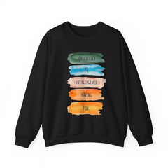 Crewneck Sweatshirt — "Creativity is Intelligence Having Fun" Watercolor Stripes