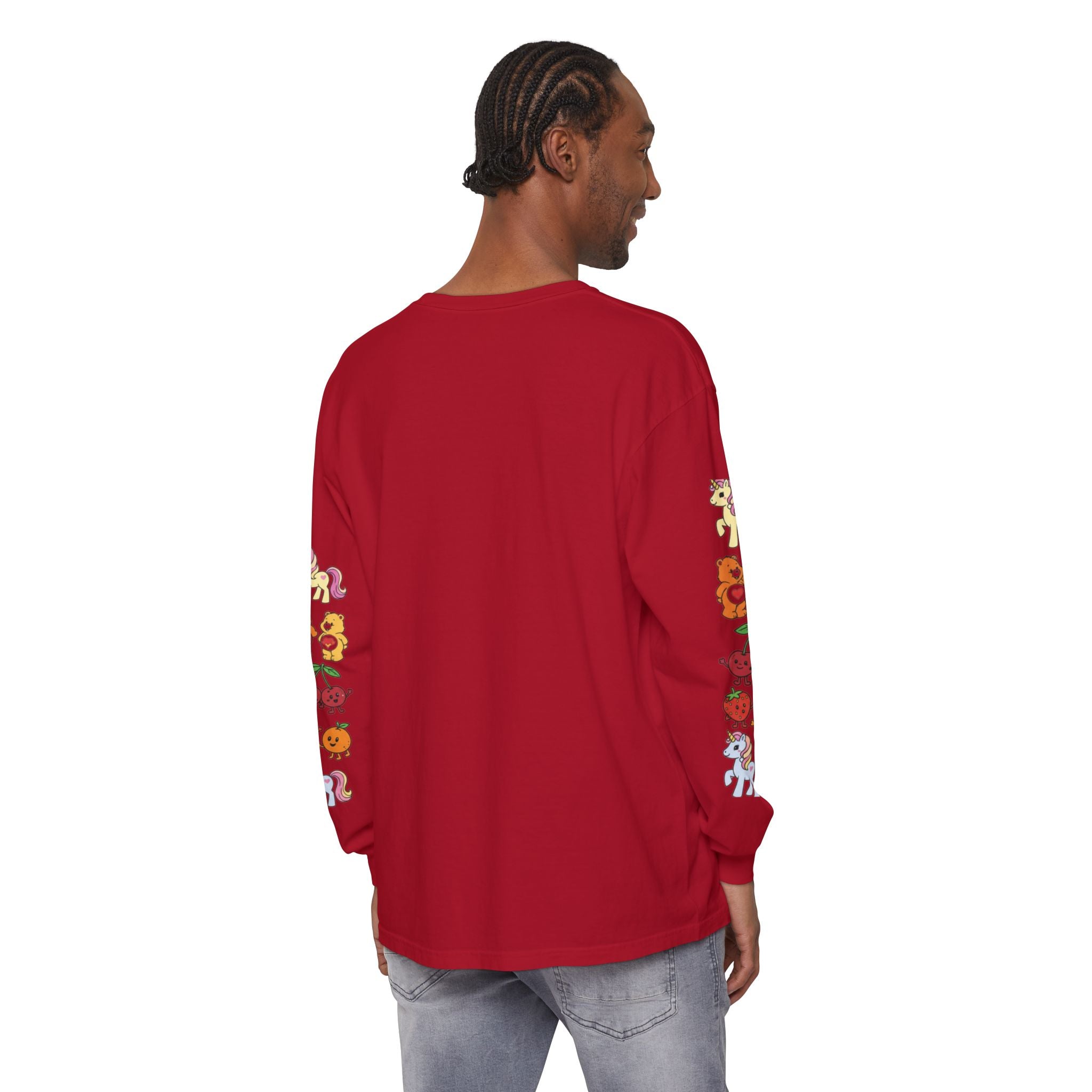 Long Sleeve T‑Shirt — Retro Cute Fruit & Pony Sleeve Print