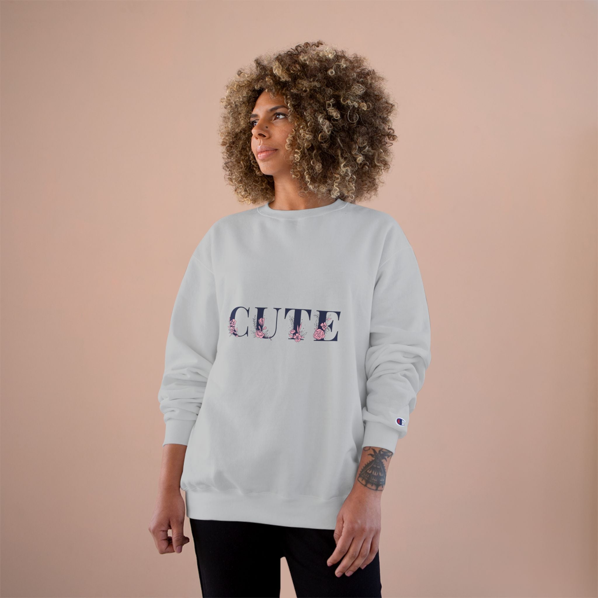 Cute Floral Sweatshirt — 'CUTE' Script Cozy Pullover for Women & Teens