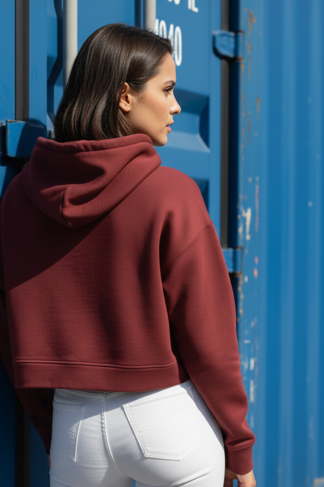 Women's Plain Maroon Crop Hoodies