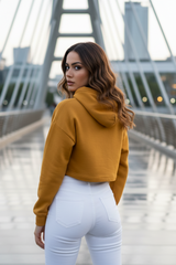 Women's Plain Mustard Yellow Crop Hoodies