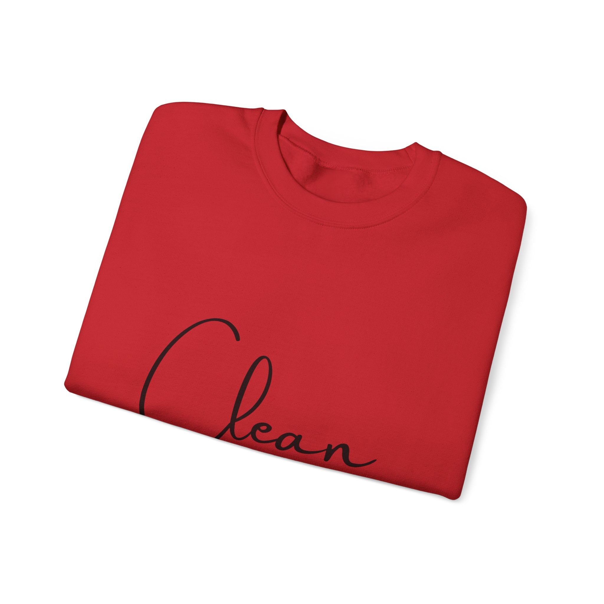 Crewneck Sweatshirt - "Clean" Minimal Script Graphic, Cozy Casual Pullover for Everyday Wear