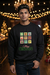 Unisex Black Retro Holiday Icons "Merry Christmas" Oversized Sweatshirt