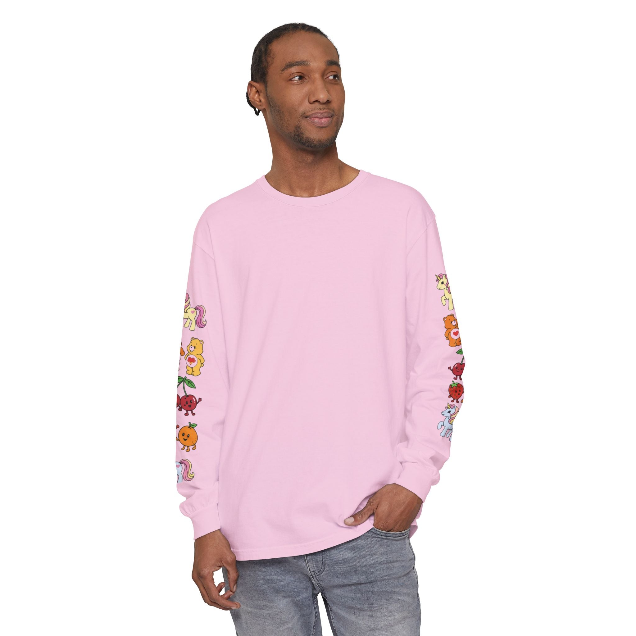 Long Sleeve T‑Shirt — Retro Cute Fruit & Pony Sleeve Print