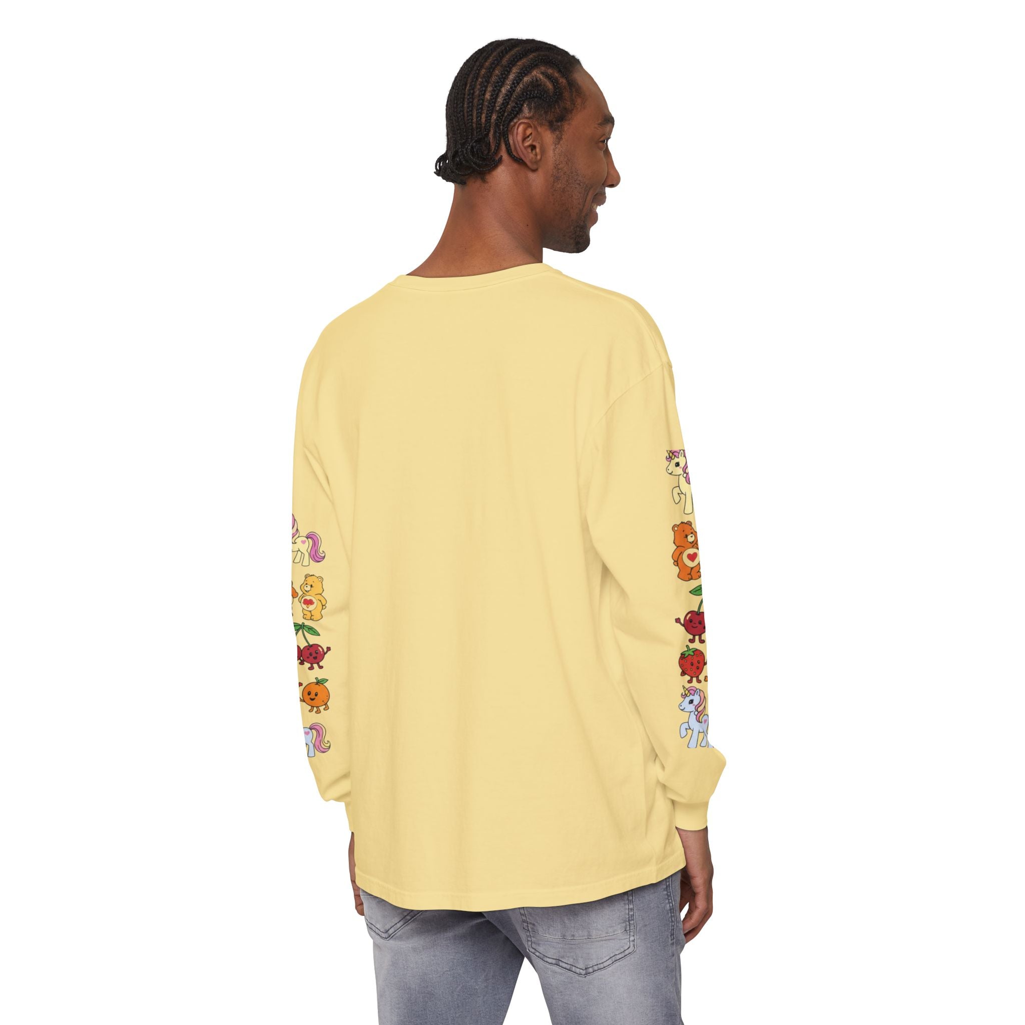 Long Sleeve T‑Shirt — Retro Cute Fruit & Pony Sleeve Print