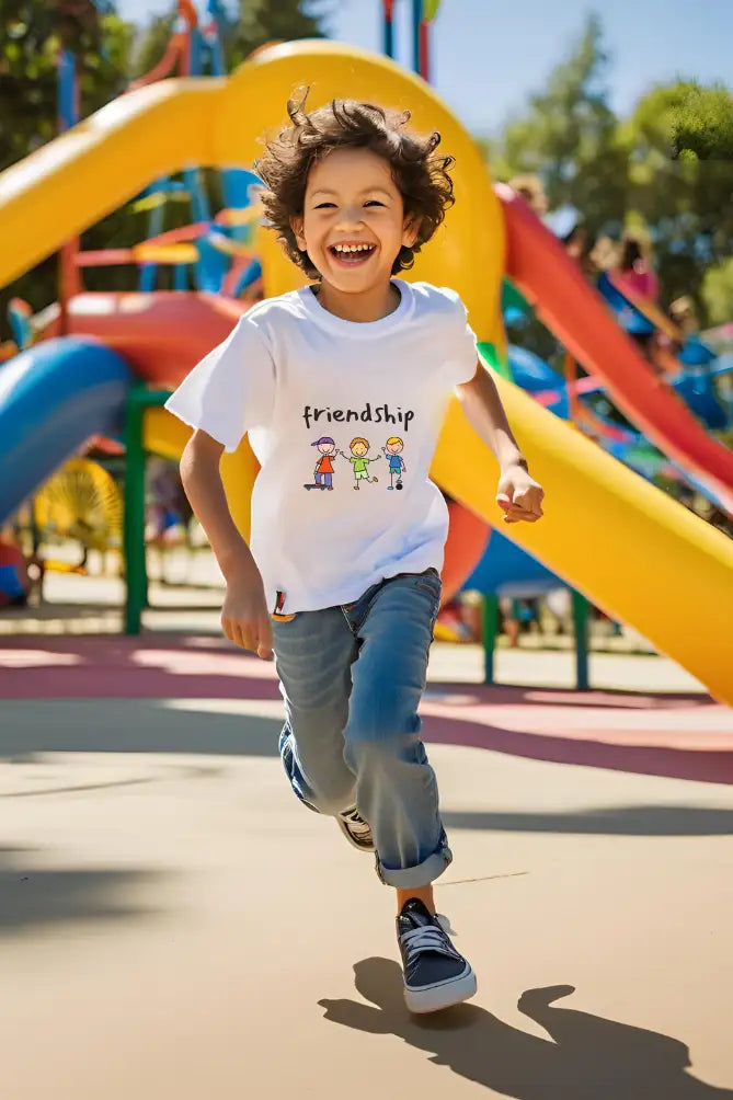 Boys White Round Neck Half Sleeve Dosti T-shirt