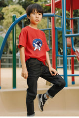 Boys Red Round Neck Half Sleeve Astronaut T-shirt