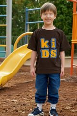 Boys Coffee Brown Round Neck Half Sleeve Kids T-shirt