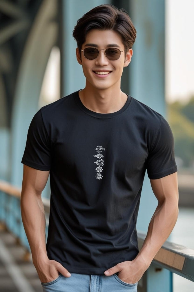 Men's Spiritual Symbols & Dragon Balance Black Classic Crew T-shirt