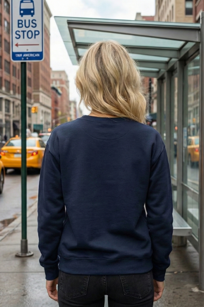 Crewneck Navy Blue Sweatshirt — 'All We Need Is Peace' Floral Handlettered Design