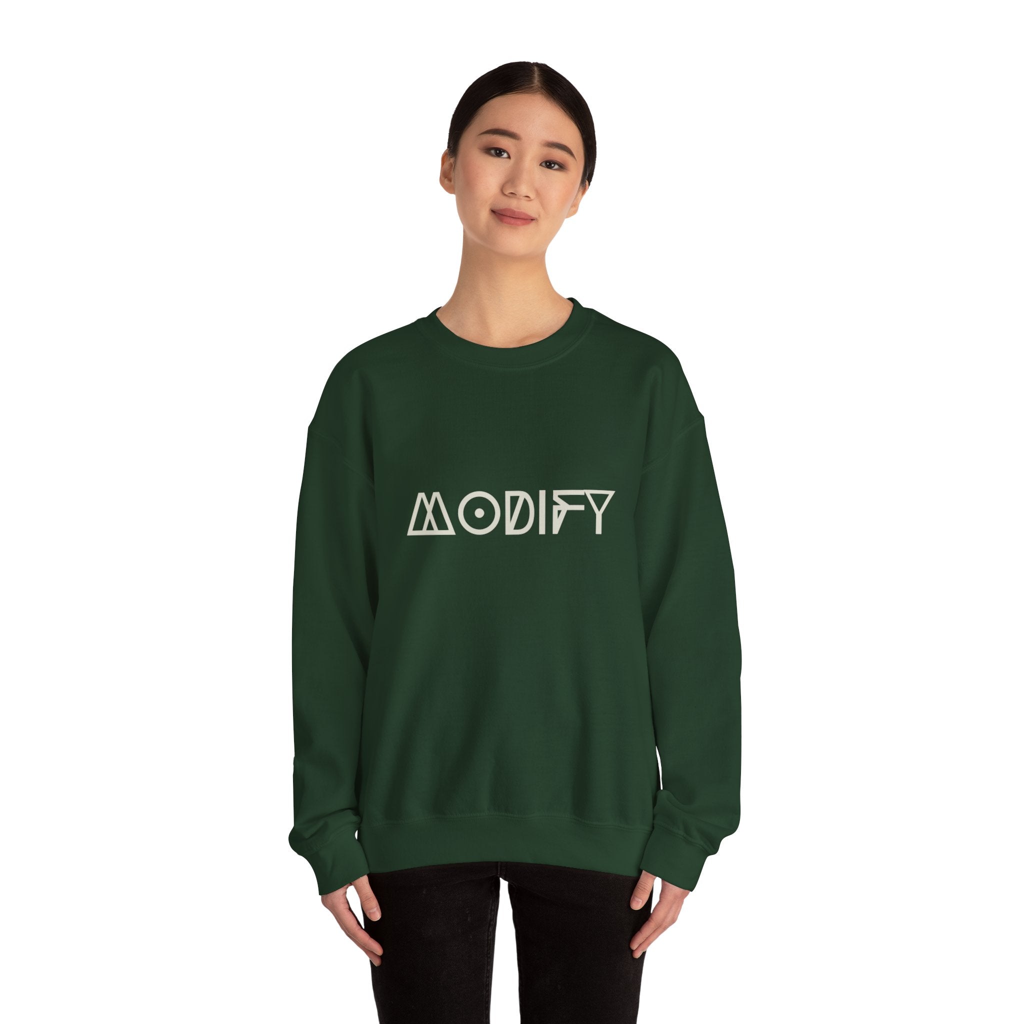 Modify Crewneck Sweatshirt — Minimalist Geometric 'MODIFY' Logo Pullover