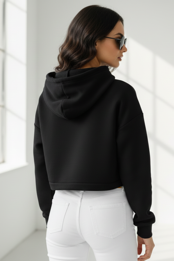 Women's Plain Black Crop Hoodies