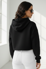 Women's Plain Black Crop Hoodies