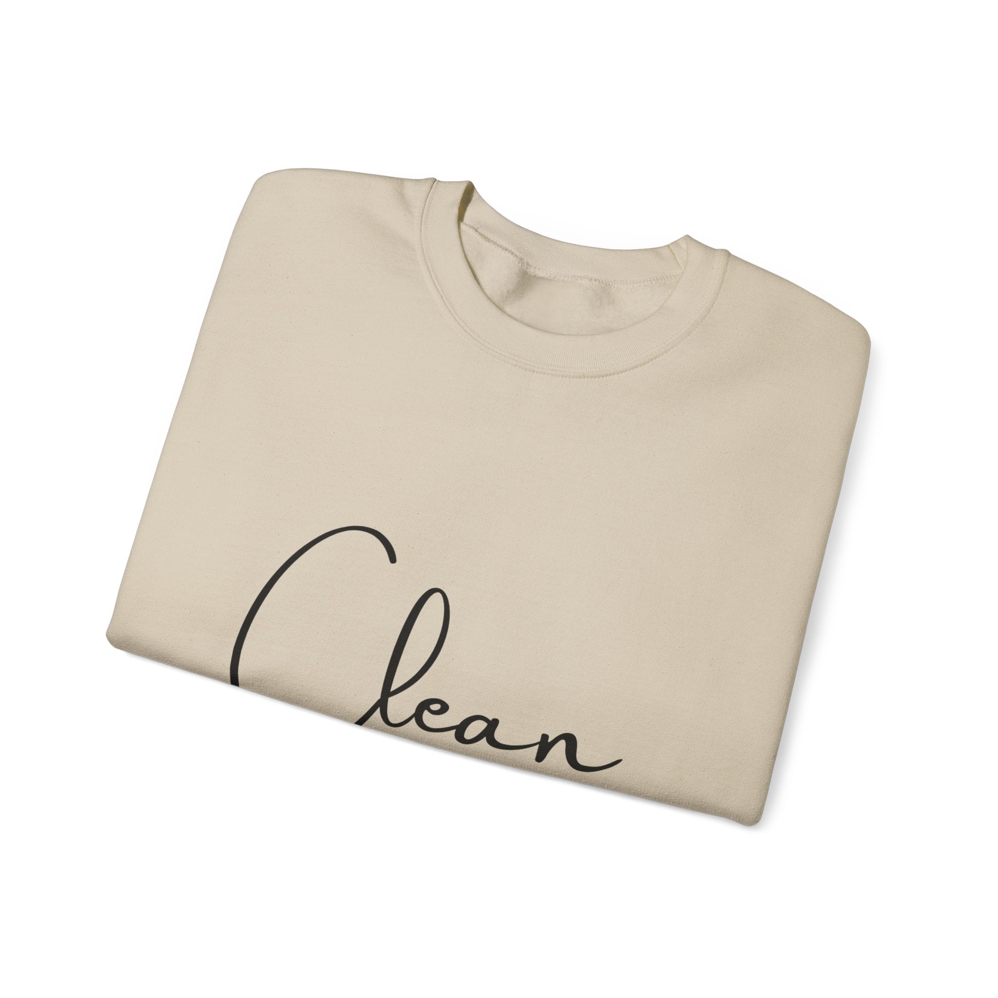 Crewneck Sweatshirt - "Clean" Minimal Script Graphic, Cozy Casual Pullover for Everyday Wear