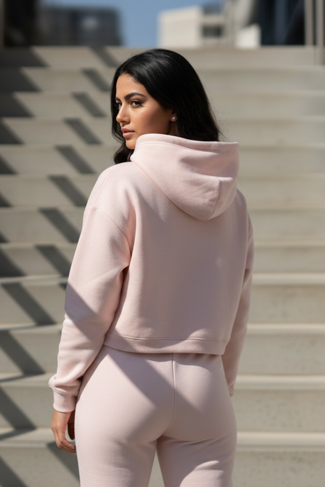 Women's Drapelet Baby Pink Crop Hoodie