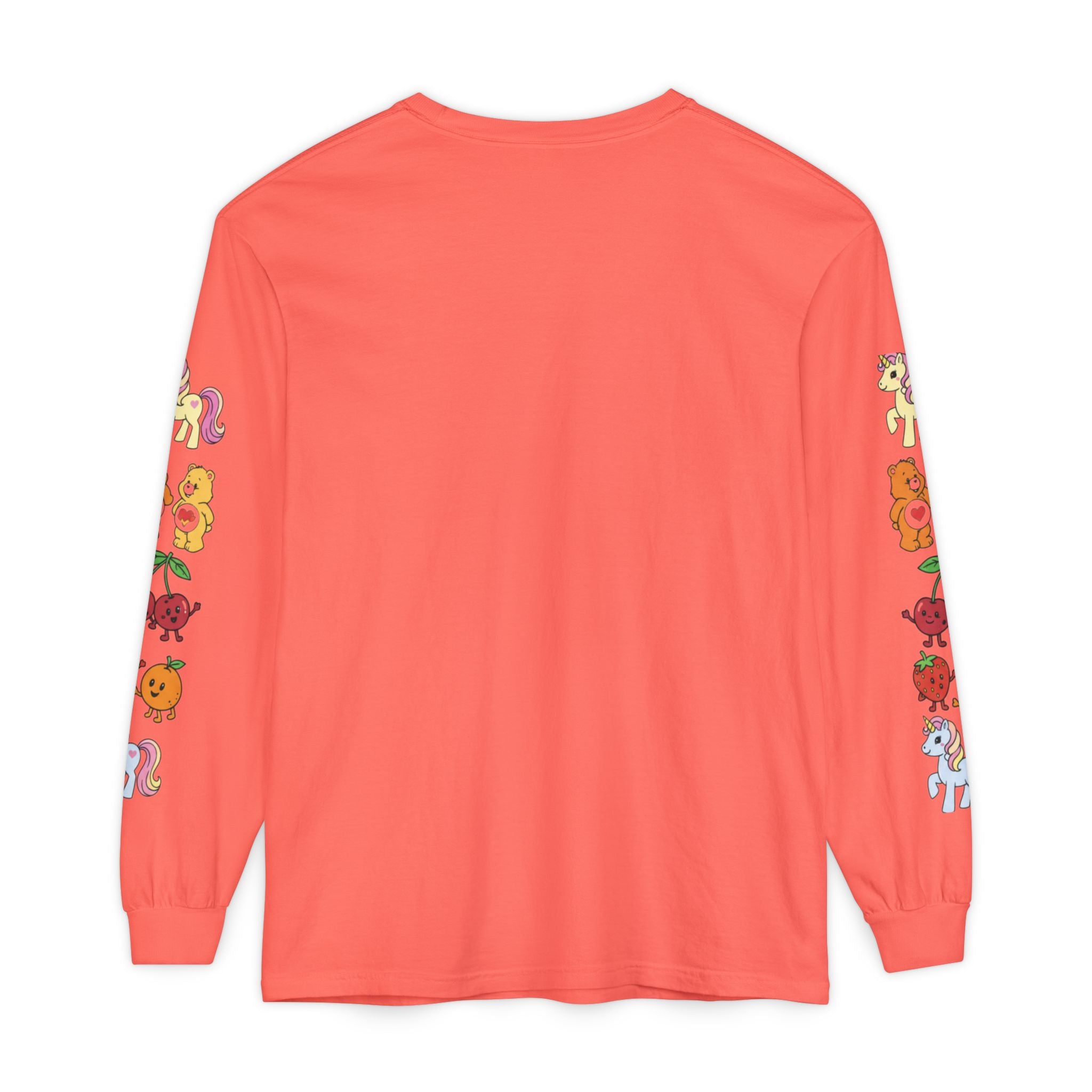 Long Sleeve T‑Shirt — Retro Cute Fruit & Pony Sleeve Print