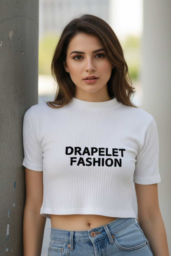 Women's Drapelet Fashion White Crop Top