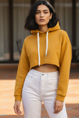 Women's Plain Mustard Yellow Crop Hoodies