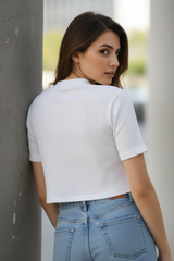 Women's Drapelet Fashion White Crop Top