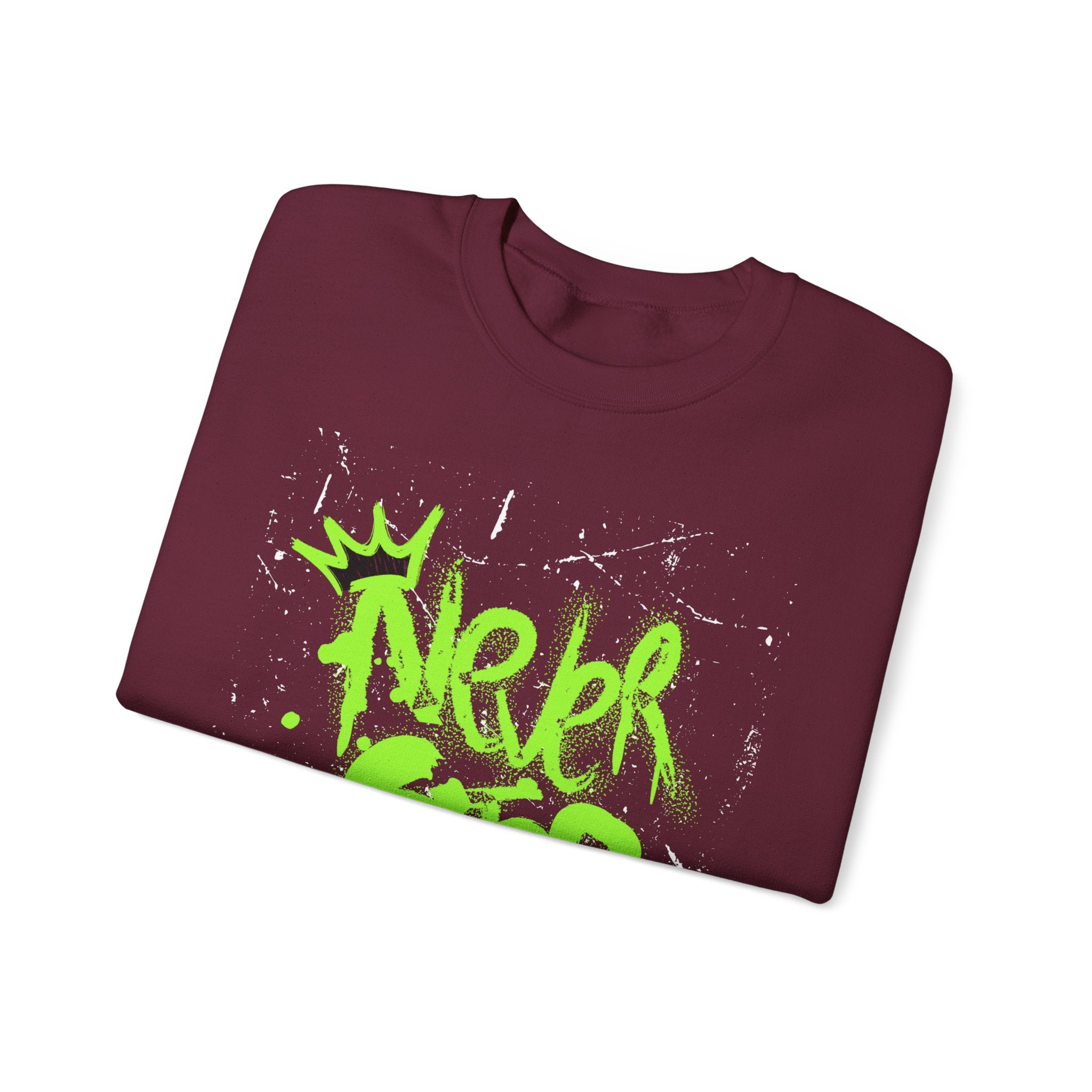 Crewneck Sweatshirt — Neon Green 'Never Stop' Graffiti Design