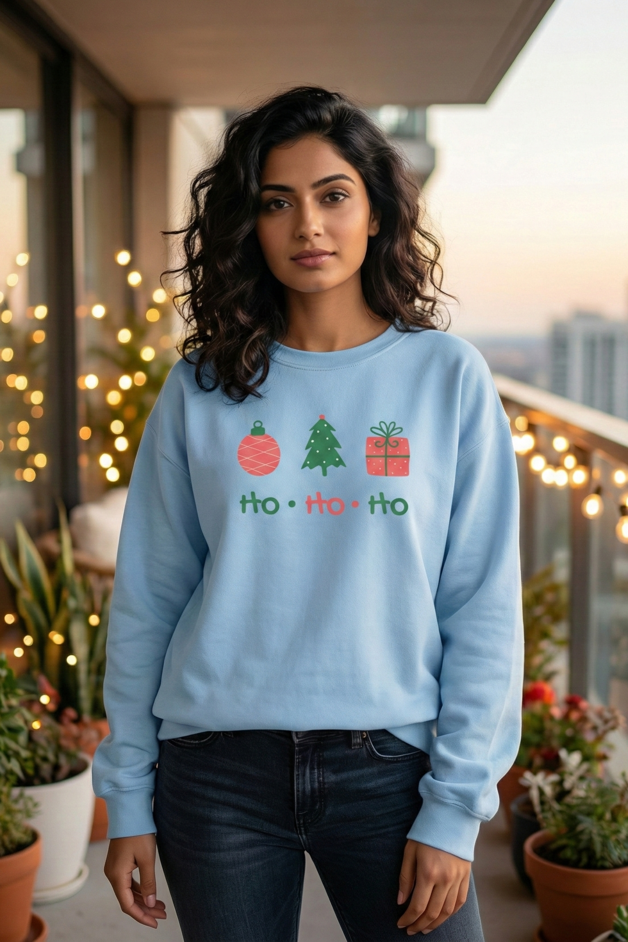 Unisex Baby Blue Retro Holiday Ornament, Tree, and Gift Sweatshirt