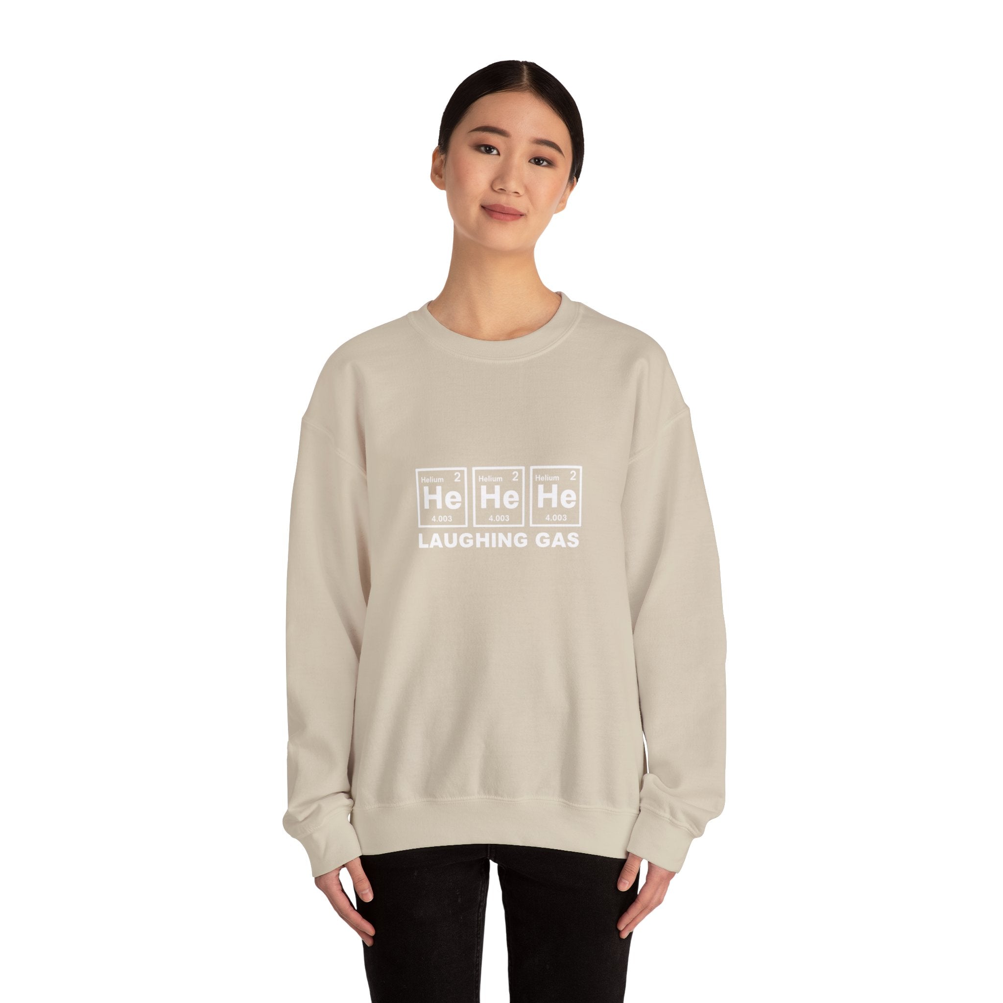 Laughing Gas Crewneck Sweatshirt — He He He Chemical Element Design