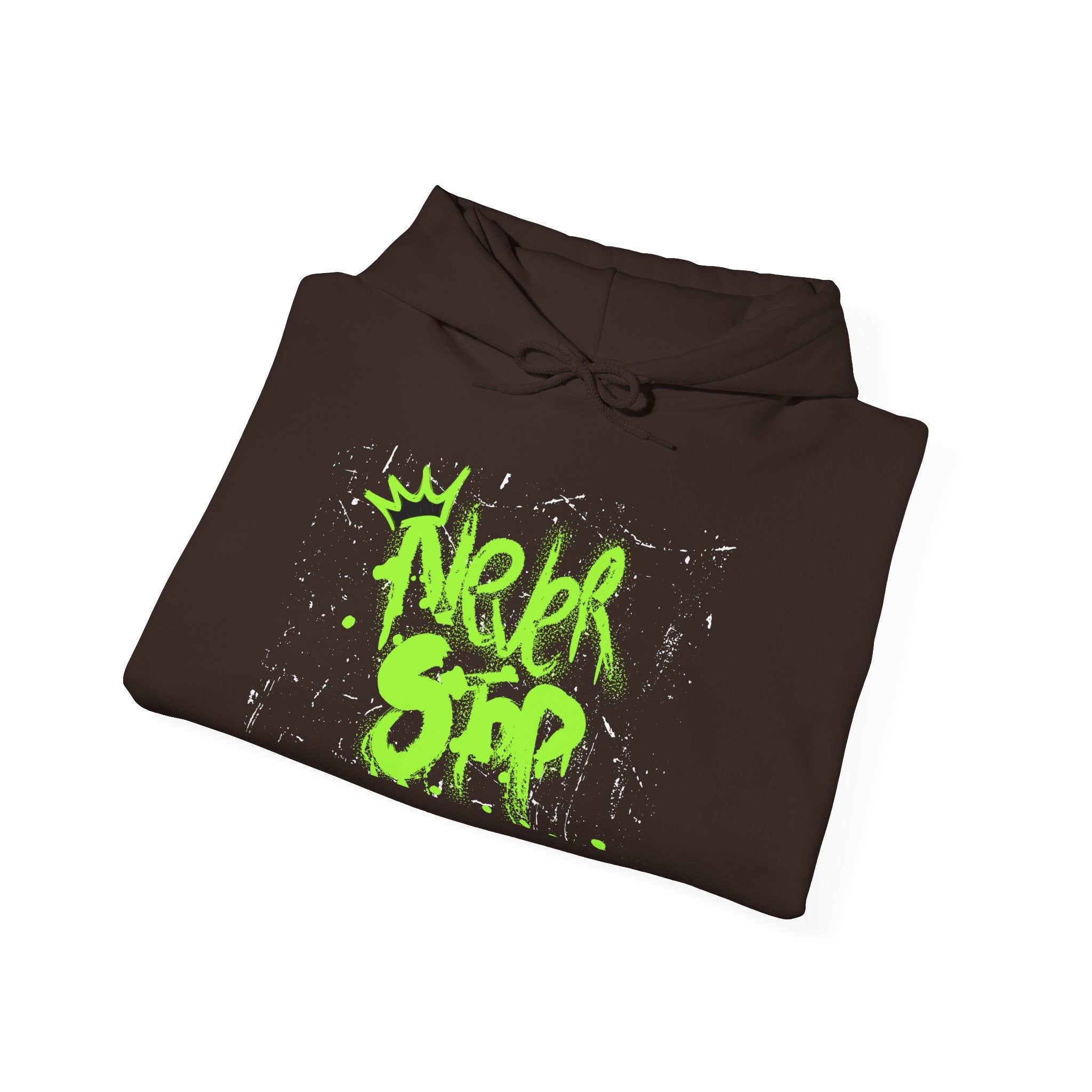 'Never Stop' Graffiti Hoodie - Neon Green Streetwear Pullover