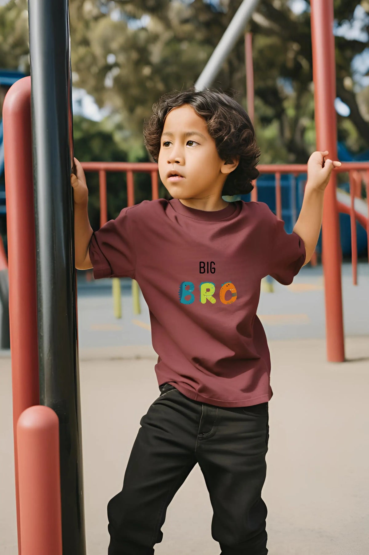 Boys Maroon Round Neck Half Sleeve Big Bro T-shirt