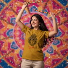 Unisex Goddess Durga Mandala Art Mustard Yellow Classic Crew T-Shirt